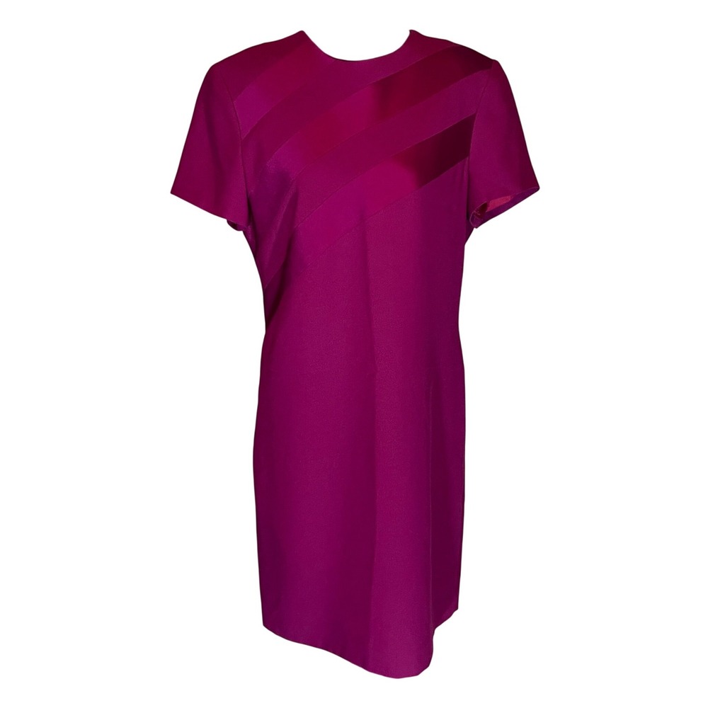 VTG Evan-Picone Magenta Purple Satin Stripe Shift Dress 8‎ 90s Corporate Chic